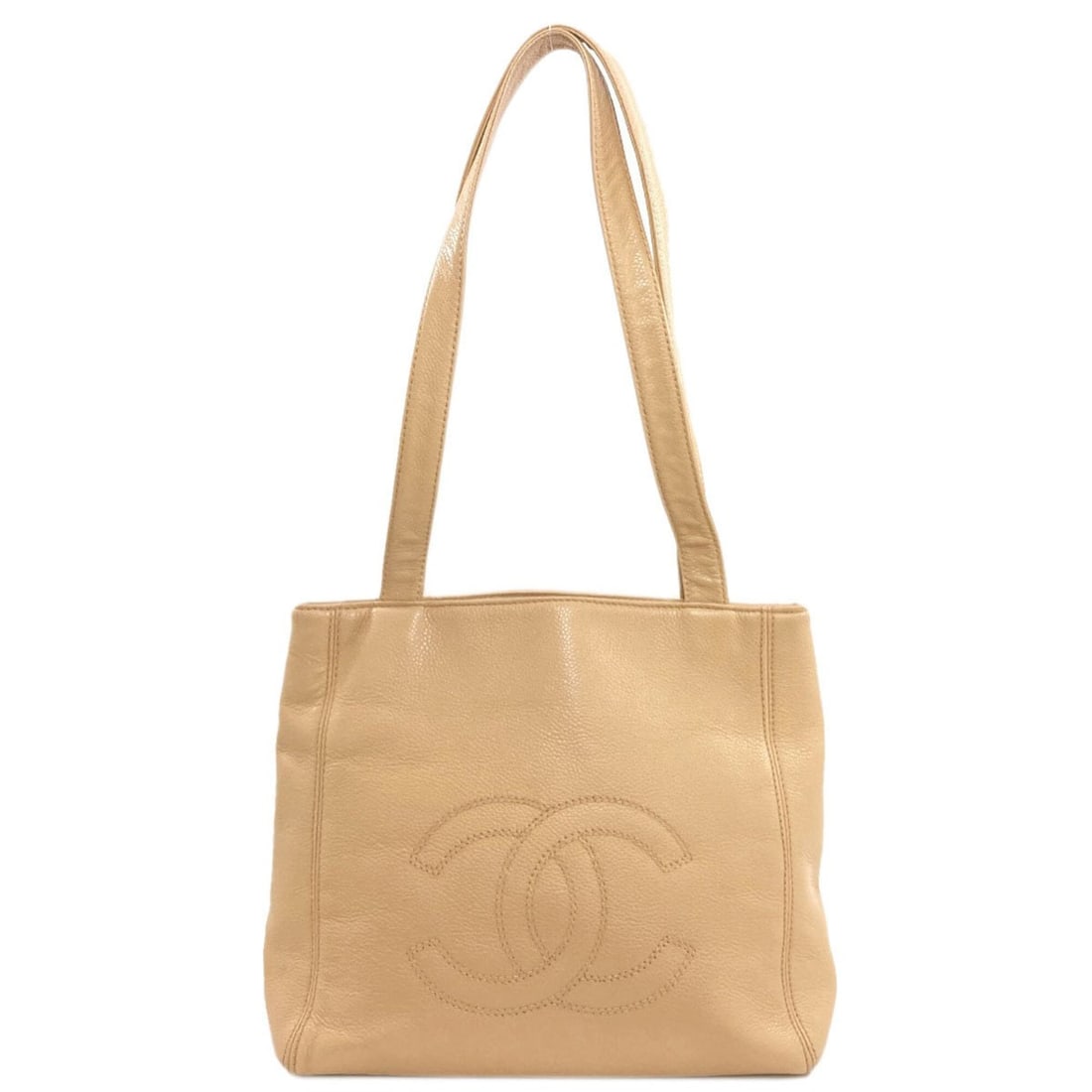 Chanel Coco Mark Gold Hardware Handbag Grained Calfskin Women's CHANEL: --- Catalog ---Category: SizeSize (HxWxD): 22cm x 24cm x 12cm / 8.66'' x 9.44'' x 4.72''Handle Length: 58cm / 22.83''Category: DesignType: HandbagColor: BeigeGender: WomenMaterial: Leather Leather/Fur