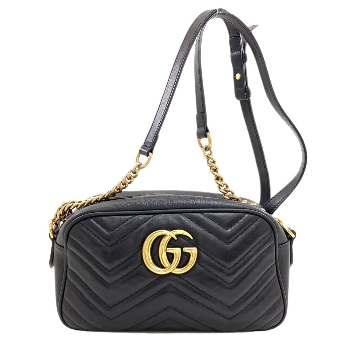 Gucci 447632 GG Marmont Chain Shoulder Bag, Calfskin, Women's GUCCI: --- Catalog ---Category: SizeSize (HxWxD): 14cm x 23cm x 7cm / 5.51'' x 9.05'' x 2.75''Strap Length: 126cm - 134cm / 49.6'' - 52.75''Category: DesignType: Shoulder bagColor: BlackGender: WomenClosure: