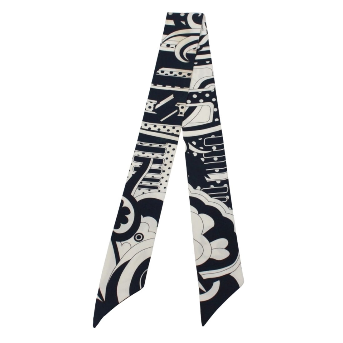 HERMES Twilly FAUBOURG RAINBOW Scarf/Muffler, Silk, Navy & White (1 of 19)