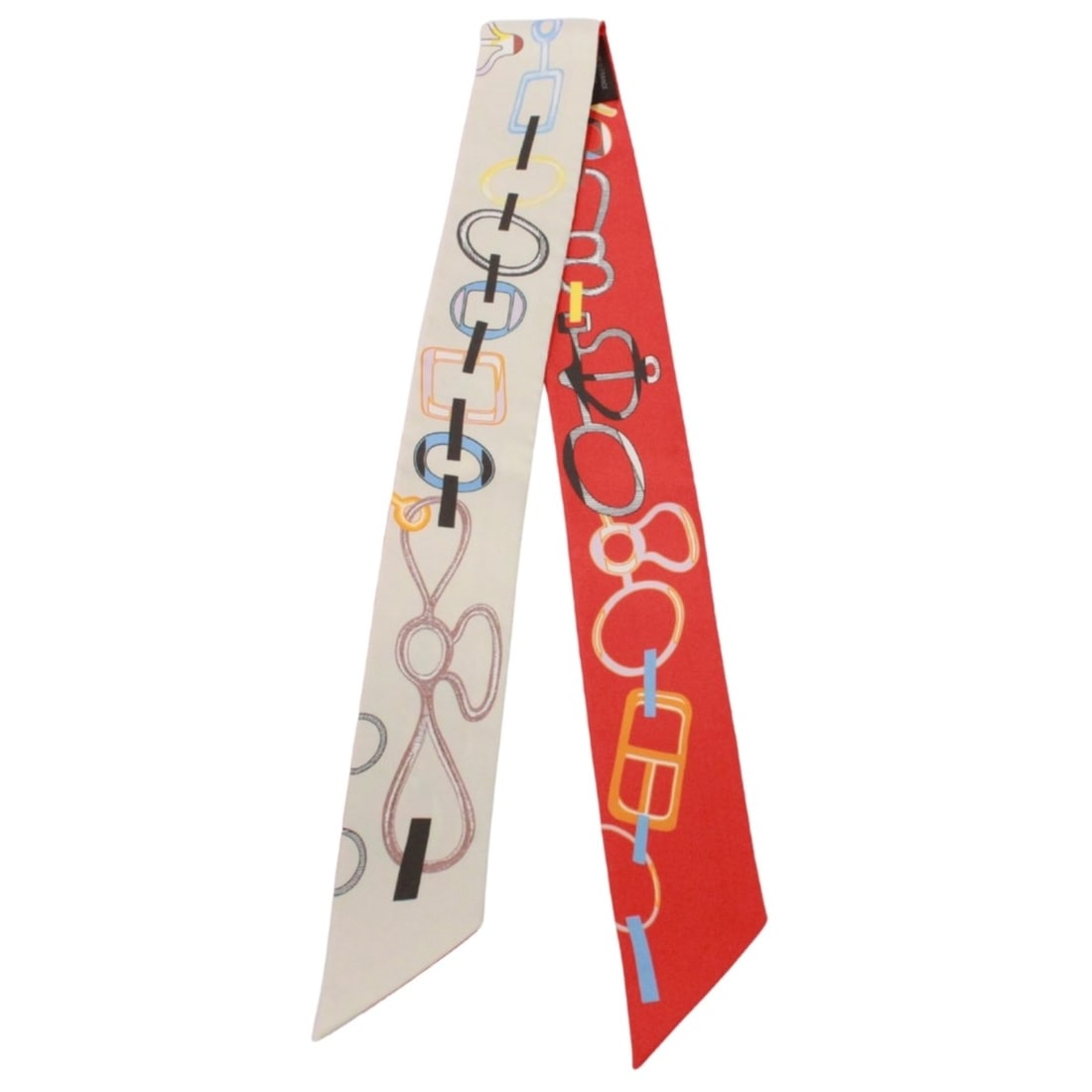 HERMES Twilly DO RE BOUCLES Scarf/Muffler, Silk, Beige/Red: --- Catalog ---Category: SizeSize (LxW): 86cm / 33.85''Category: DesignType: ScarfColor: Beige, Red colorGender: WomenMaterial: Silk Category: GeneralBrand: HermesCountry of Origin: France--- Item Lis