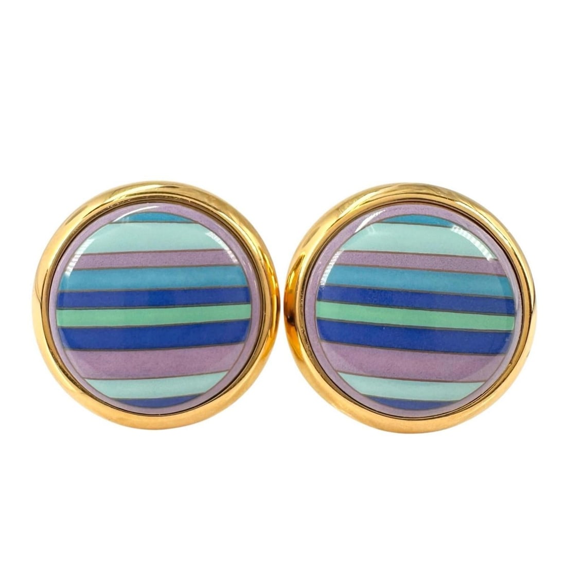 HERMES Round Border Enamel Earrings, Plated, Blue, Green, Purple: --- Catalog ---Category: SizeSize (HxWxD): 18.00mm x 18.00mm / 0.71'' x 0.71''Category: DesignType: Clip earringsColor: Blue, Green, PurpleGender: WomenMaterial: Gold platingCategory: GeneralBrand: He