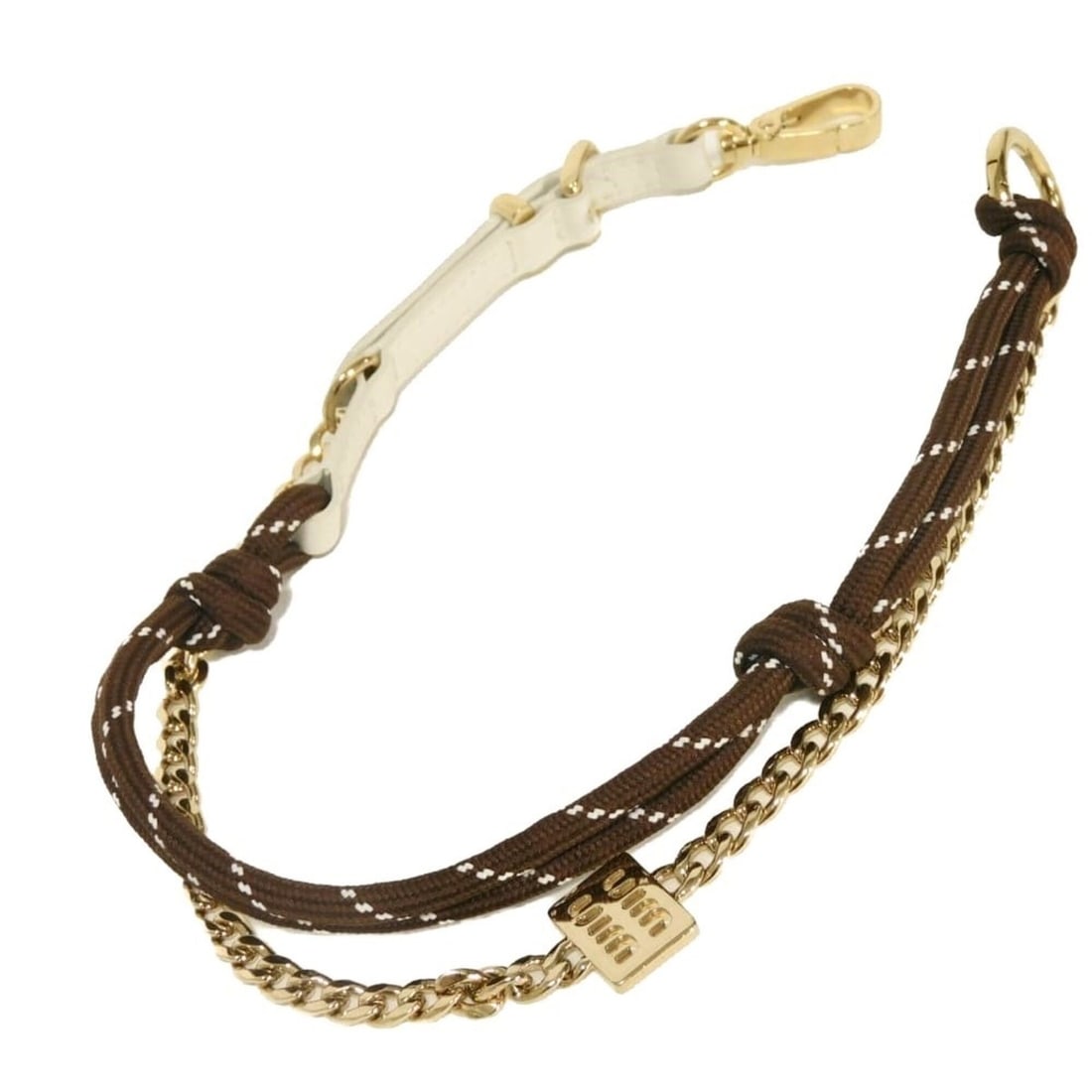 Miu Miu Miu Strap Trick Keyring Calf White Chain Cord Perforated Logo Cotton Brown 5TL510 2CRT F0KMH (1 of 18)