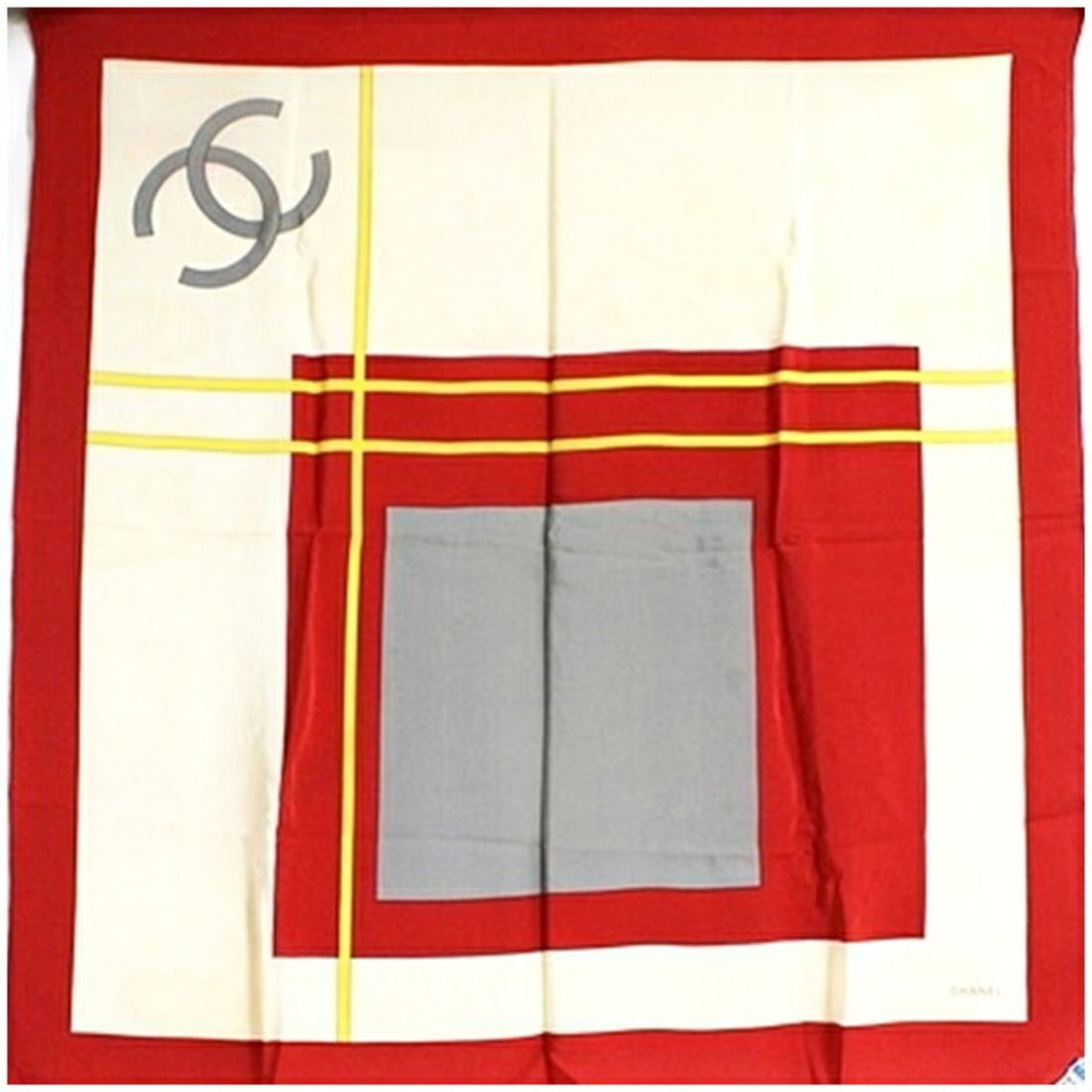 Chanel Silk Scarf Muffler Beige x Red Gray CHANEL Women's: --- Catalog ---Category: DesignType: ScarfColor: Beige, Gray, Red colorGender: Men,WomenMaterial: Silk Category: GeneralBrand: Chanel--- Item List ---Section: ConditionRanking: Rank B Used - Traces of