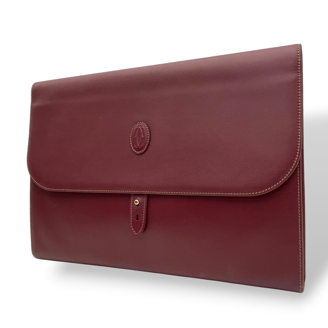Cartier Must Line Clutch Bag Handbag Leather Bordeaux Wine Red Gold Hardware Men's Women's C1 (1 of 17)