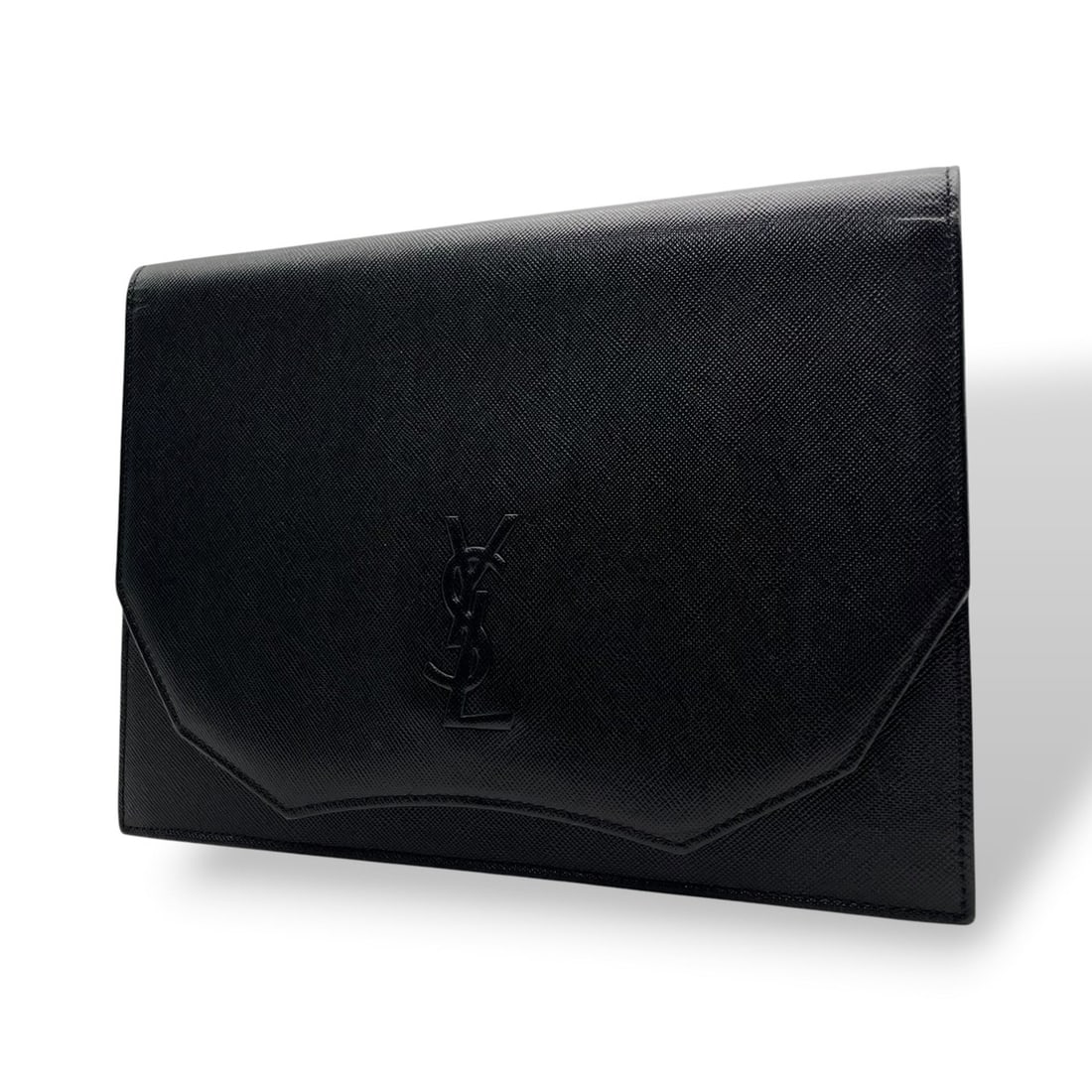 Yves Saint Laurent YSL logo leather clutch bag handbag black gold hardware women's men's K12: --- Catalog ---Category: SizeSize (HxWxD): 18cm x 24cm x 5cm / 7.08'' x 9.44'' x 1.96''Category: DesignType: Clutch bag, HandbagColor: BlackGender: Men,WomenMaterial: Leather Category: GeneralBrand: Y