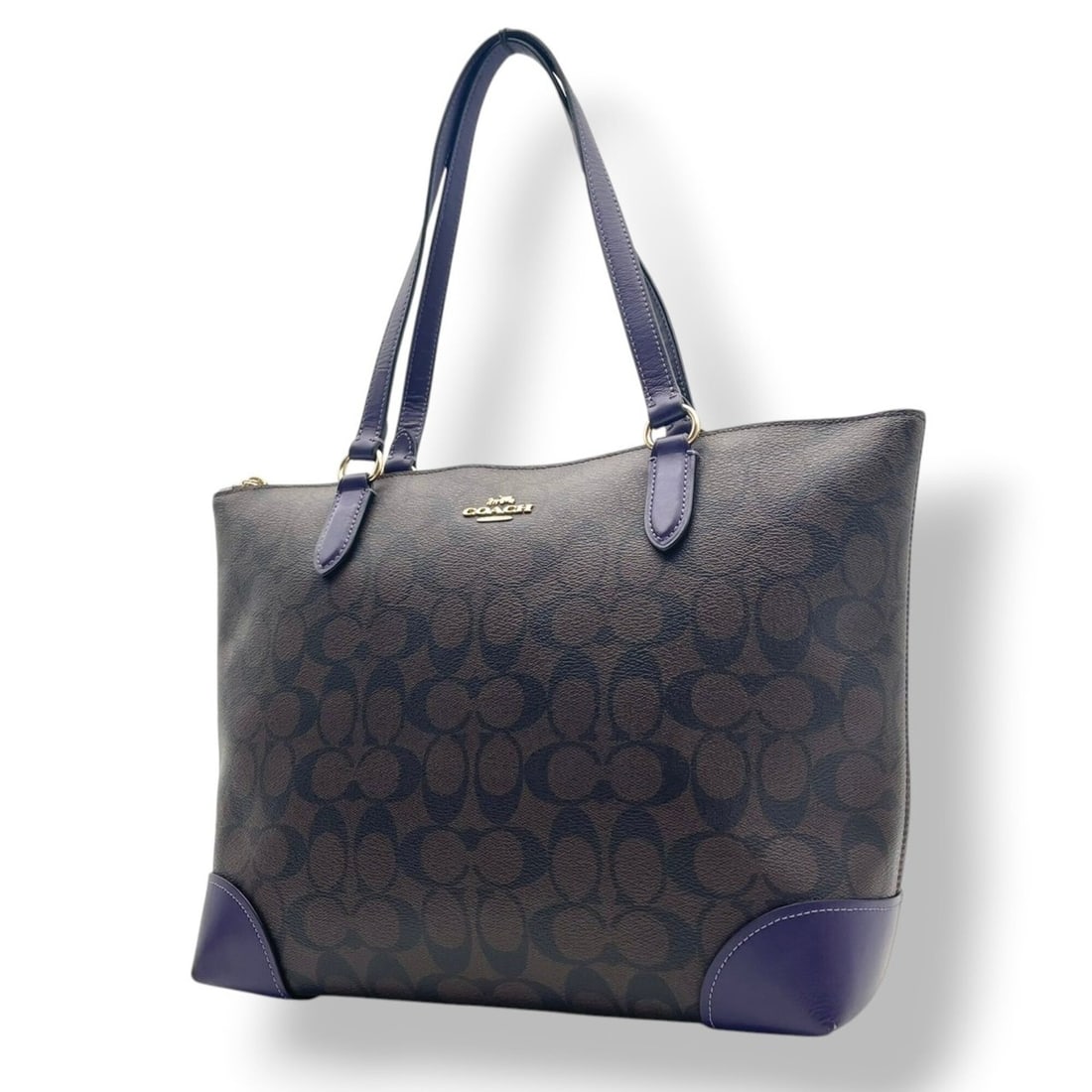 Coach Signature City Zip Tote Bag, Handbag, Shoulder Leather, Brown/Purple, Gold Hardware, Women's,: --- Catalog ---Category: SizeSize (HxWxD): 25cm x 38cm x 11cm / 9.84'' x 14.96'' x 4.33''Category: DesignType: Handbag, Tote bagColor: Brown, PurpleGender: WomenMaterial: PVC , Leather Category: Gener