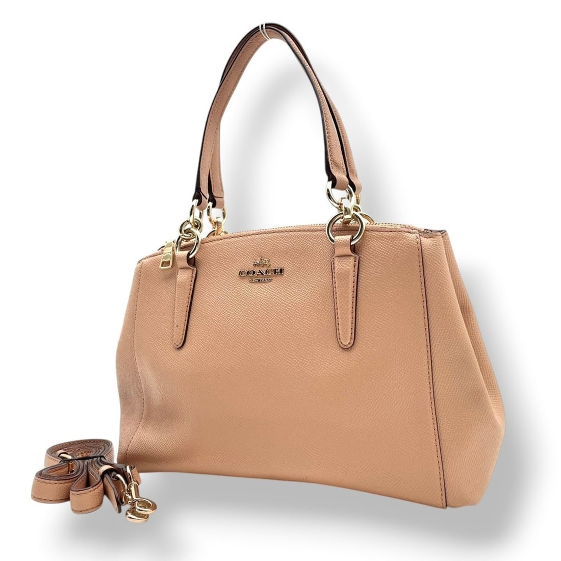 Coach Mini Christie Carryall Handbag/Shoulder Bag in Crossgrain Leather, Light Pink with Gold: --- Catalog ---Category: SizeSize (HxWxD): 17cm x 30cm x 10cm / 6.69'' x 11.81'' x 3.93''Category: DesignType: Handbag, Shoulder bagColor: Light pinkGender: WomenMaterial: Leather Category: GeneralMPN