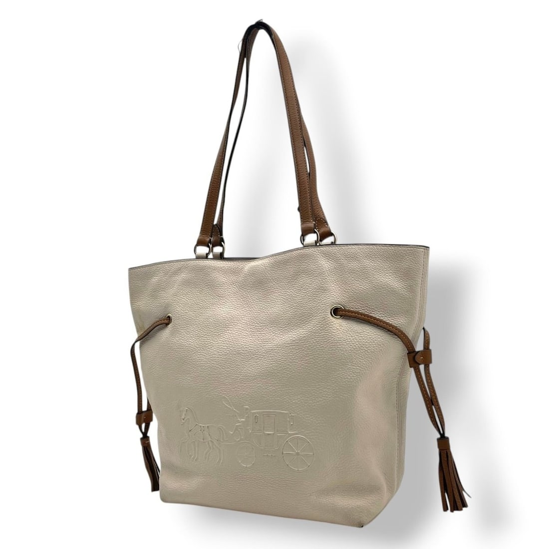 Coach Andy Tote Bag, Handbag, Shoulder Pebbled Leather, Ivory, Light Beige, Brown, Gold Hardware,: --- Catalog ---Category: SizeSize (HxWxD): 30cm x 26cm x 13cm / 11.81'' x 10.23'' x 5.11''Category: DesignType: Handbag, Tote bagColor: Brown, IvoryGender: WomenMaterial: Leather Category: GeneralBran