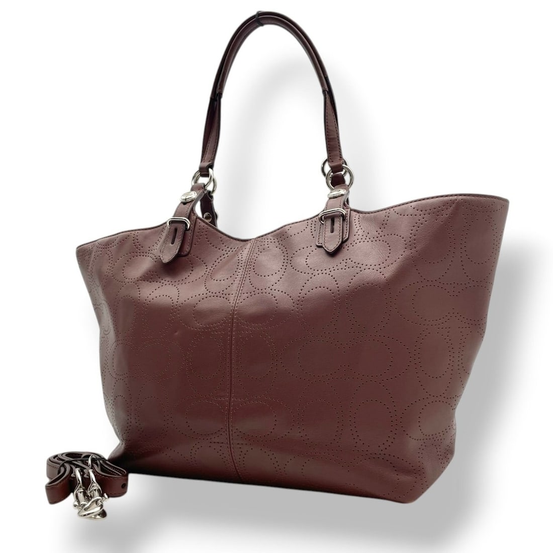 Coach Perforated Leather Tote Bag, Handbag, Shoulder Crossbody Brown, Gold Hardware, Women's F17223: --- Catalog ---Category: SizeSize (HxWxD): 25cm x 30cm x 12cm / 9.84'' x 11.81'' x 4.72''Category: DesignType: Handbag, Shoulder bag, Tote bagColor: BrownGender: WomenMaterial: Leather Category: Gener