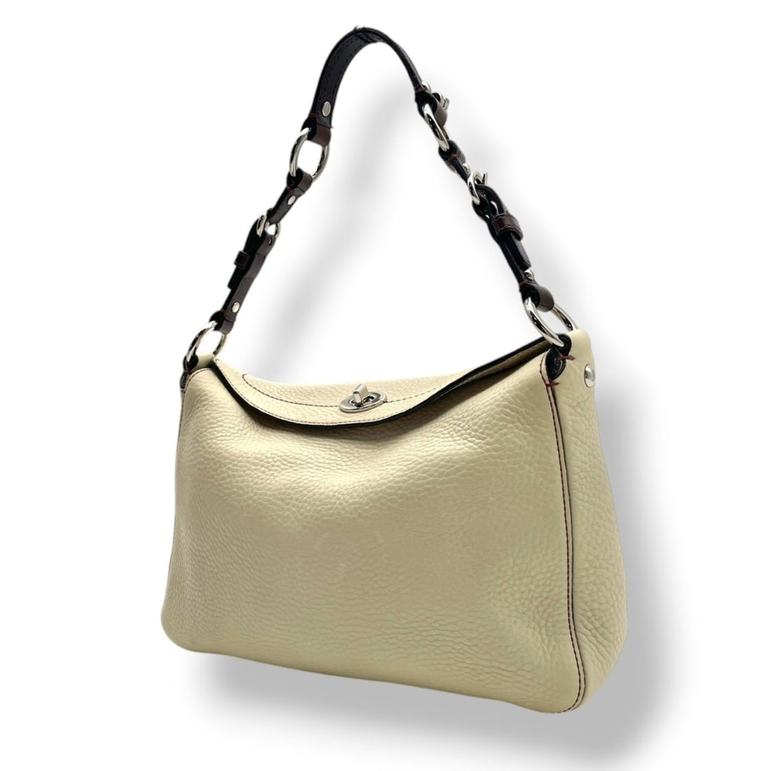 Coach Chelsea Turnlock Hobo One-Shoulder Bag Handbag Leather Ivory Silver Hardware Women's 8A38 S68 (1 of 20)