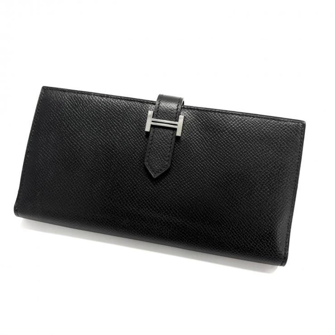 Hermes Veau Epsom Bearn Soufflé Long Wallet, Black with Silver Hardware (1 of 12)