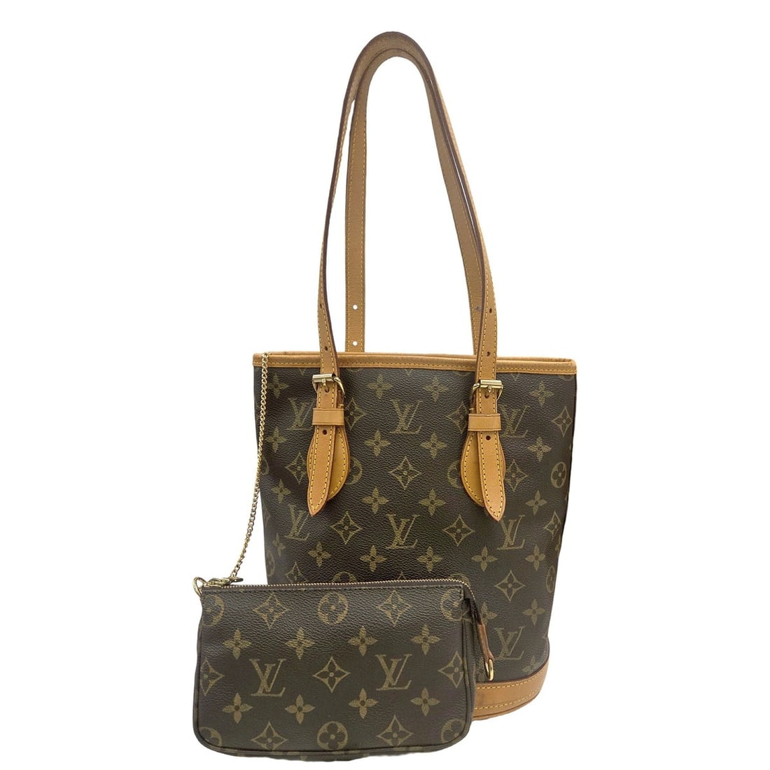 LOUIS VUITTON Bucket PM M42238 Monogram SD0023 Tote Bag with Pouch for Women: --- Catalog ---Category: SizeSize (HxWxD): 25cm x 23cm x 16cm / 9.84'' x 9.05'' x 6.29''Handle Length: 42cm - 59cm / 16.53'' - 23.22''Category: DesignType: Pouch, Tote bagColor: Brown, MonogramGender: