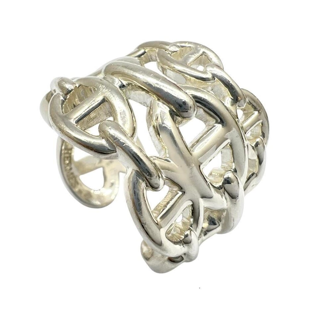 HERMES Chaine d'Ancre Enchainée GM #59 Silver Ring (SV925) - Women's & Men's: --- Catalog ---Category: SizeWidth: 28mm / 1.1''US Size: 9.5Brand Size: 59Category: DesignType: Band ringColor: SilverMetal: SilverGender: Men,Women,UnisexMaterial: Silver 925Metal Purity: Silver925Ca