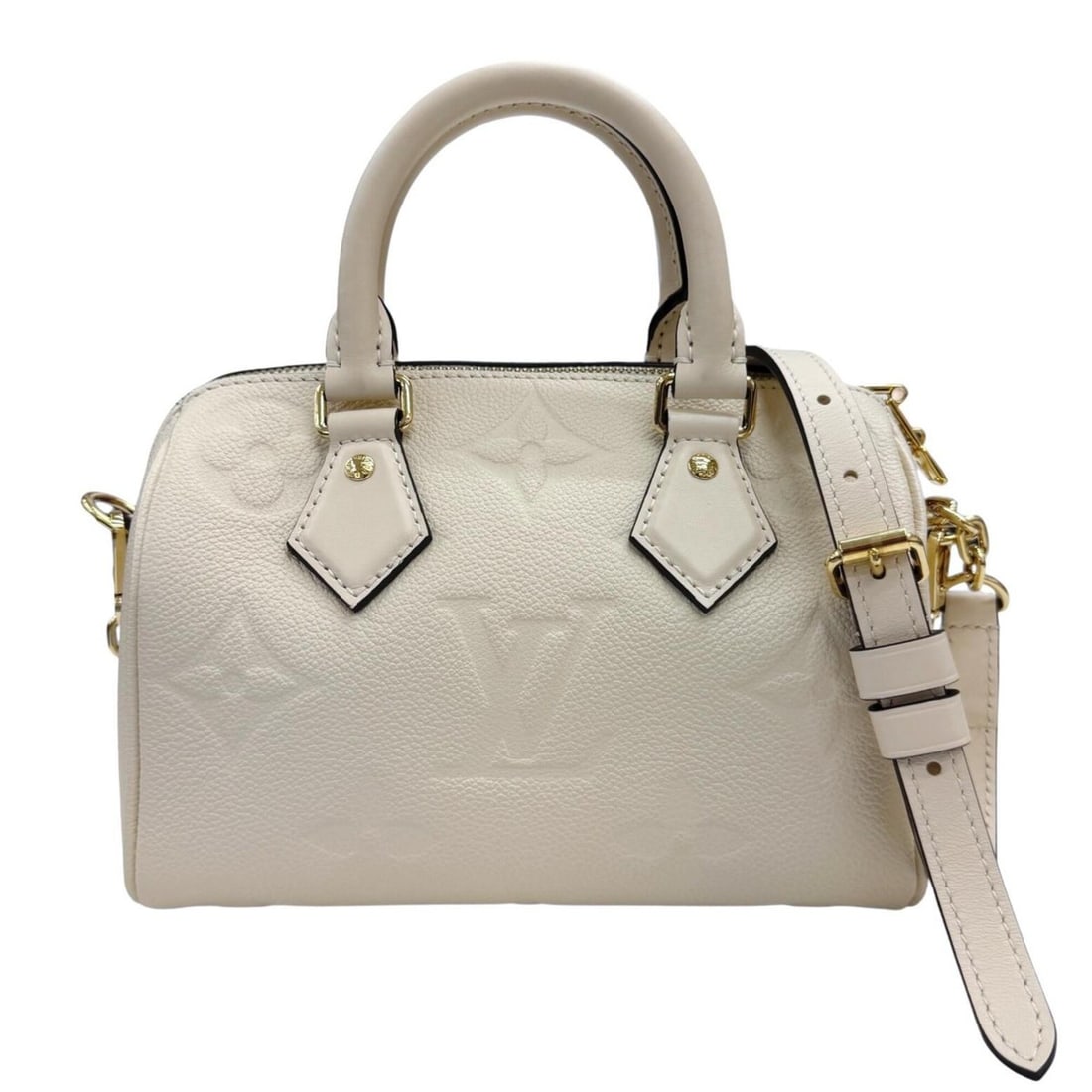 LOUIS VUITTON Speedy Bandoulière 25 M58954 Monogram Empreinte Cream Boston Bag for Women: --- Catalog ---Category: SizeSize (HxWxD): 13.5cm x 20.5cm x 12cm / 5.31'' x 8.07'' x 4.72''Strap Length: 108cm - 119cm / 42.51'' - 46.85''Handle Length: 25cm / 9.84''Category: DesignType: Boston bagC