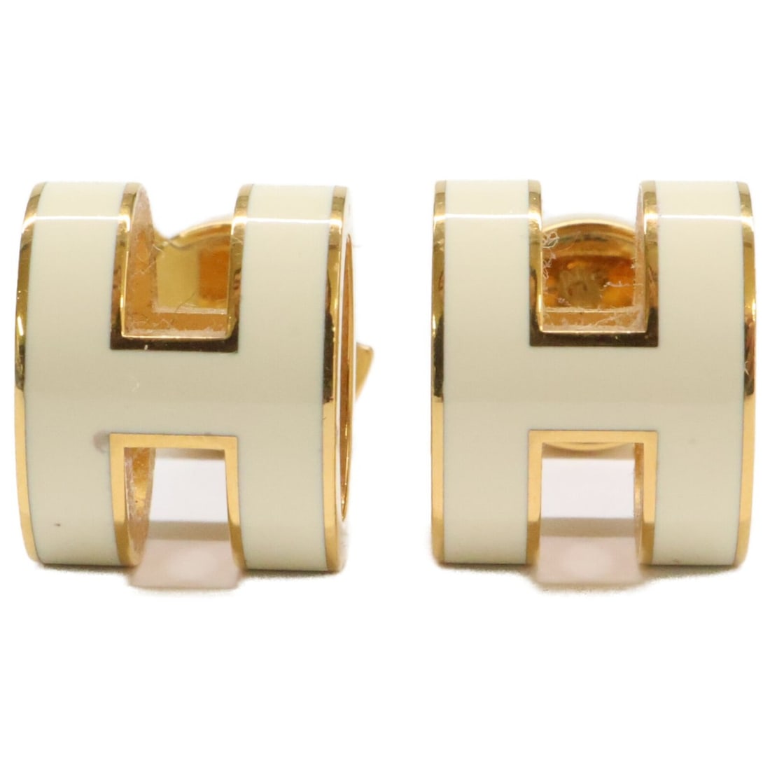 HERMES Mini Pop H Earrings, White and Yellow Gold, Women's: --- Catalog ---Category: SizeSize (HxWxD): 11.00mm x 9.00mm / 0.43'' x 0.35''Category: DesignType: Stud earringsColor: White, Yellow goldGender: WomenMaterial: Gold platingCategory: GeneralBrand: Herm
