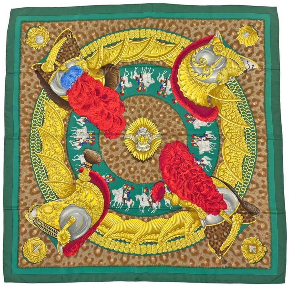 Hermes HERMES Carre 90 CASQUES et PLUMETS Scarf Muffler Faceless Helmets Silk Green Multicolor: --- Catalog ---Category: SizeSize (LxW): 90.5cm x 89.5cm / 35.62'' x 35.23''Category: DesignType: ScarfColor: Green, Multi-colorGender: WomenMaterial: Silk Category: GeneralBrand: Hermes--- Item List 