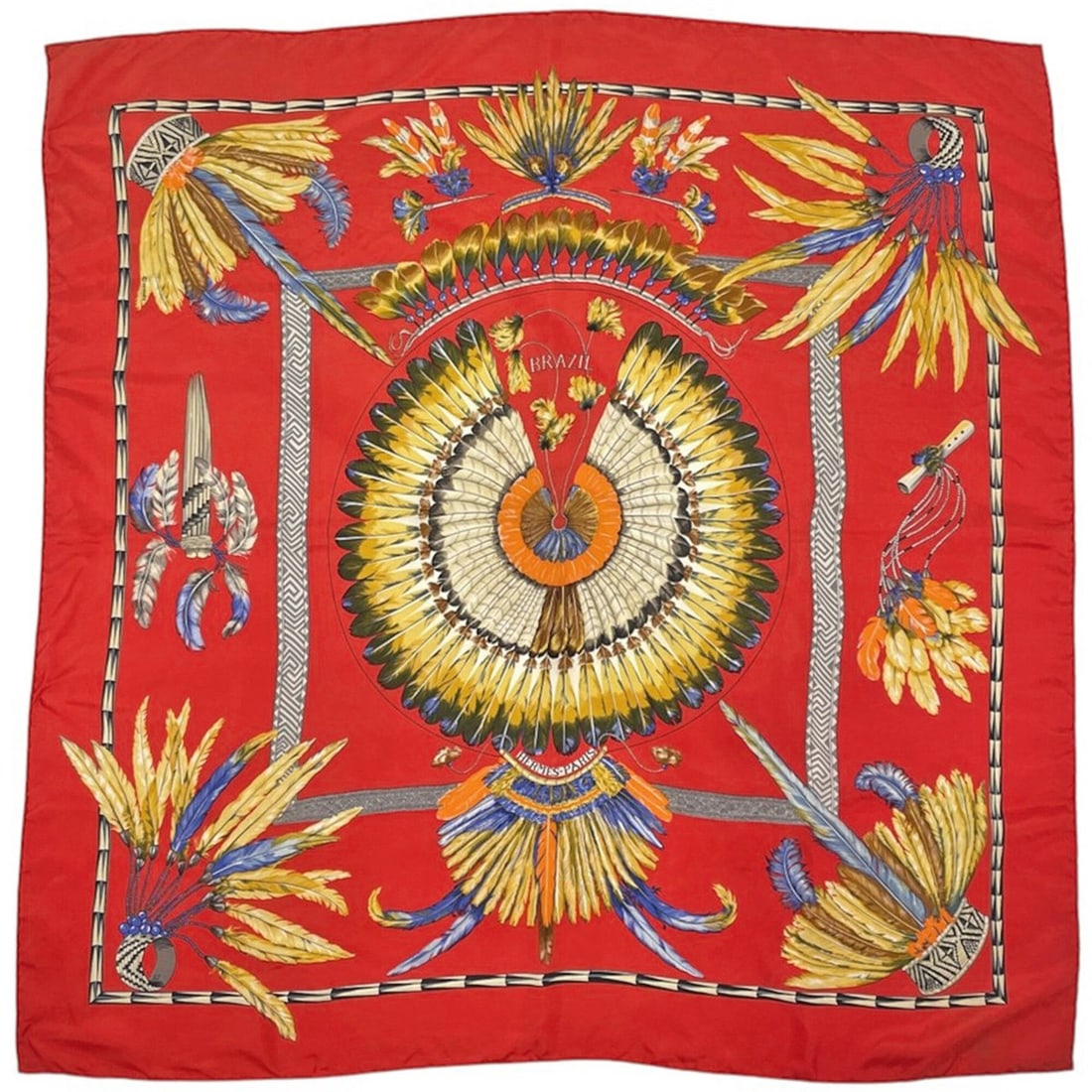 Hermes Carre 90 BRAZIL Scarf/Muffler, Brazil Silk, Red Multicolor, Women's (1 of 17)