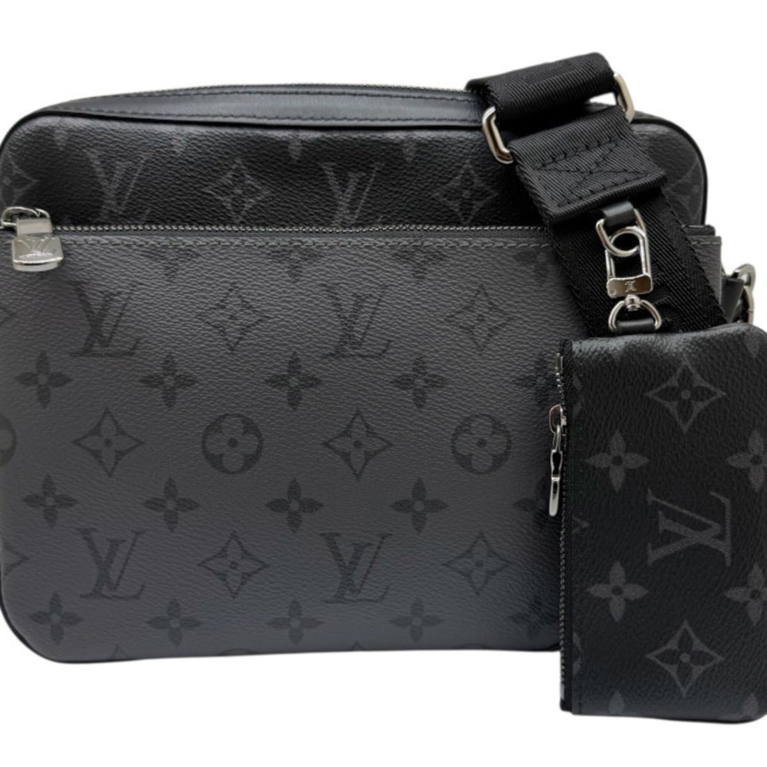 LOUIS VUITTON Louis Vuitton Monogram Eclipse 3D Trio Grey Black M69443 RFID Shoulder Bag PVC Men's: --- Catalog ---Category: SizeSize (HxWxD): 18cm x 25cm x 5cm / 7.08'' x 9.84'' x 1.96''Strap Length: 97cm - 139cm / 38.18'' - 54.72''Category: DesignType: Pouch, Shoulder bagColor: Black, Gray, Monogr
