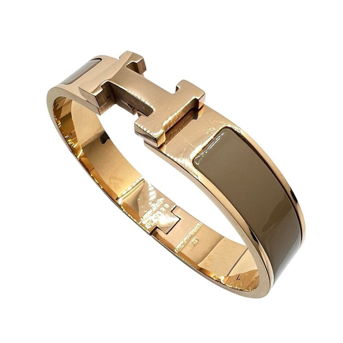 HERMES Clic Clack PM Marron Glacé PG Plated GP H Bracelet Bangle for Women and Men (1 of 13)