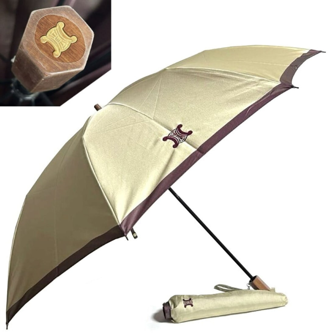 Celine folding umbrella, suitable for both sunny and rainy days, with a fabric umbrella case in: --- Catalog ---Category: SizeTotal Length: 64cm / 25.19''Category: DesignType: Sun/rain umbrellaColor: Beige, BrownGender: Women,MenCategory: GeneralBrand: CelineCountry of Origin: Japan--- Item List