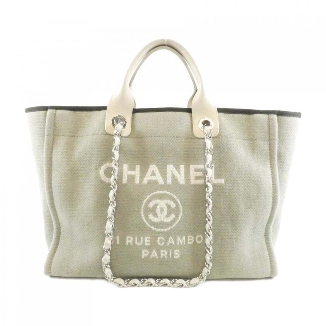 Chanel Deauville Line 66941 Handbag: --- Catalog ---Category: SizeSize (HxWxD): 28cm x 38cm x 18cm / 11.02'' x 14.96'' x 7.08''Category: DesignType: HandbagColor: Khaki, WhiteGender: WomenMaterial: Canvas Category: GeneralMPN: