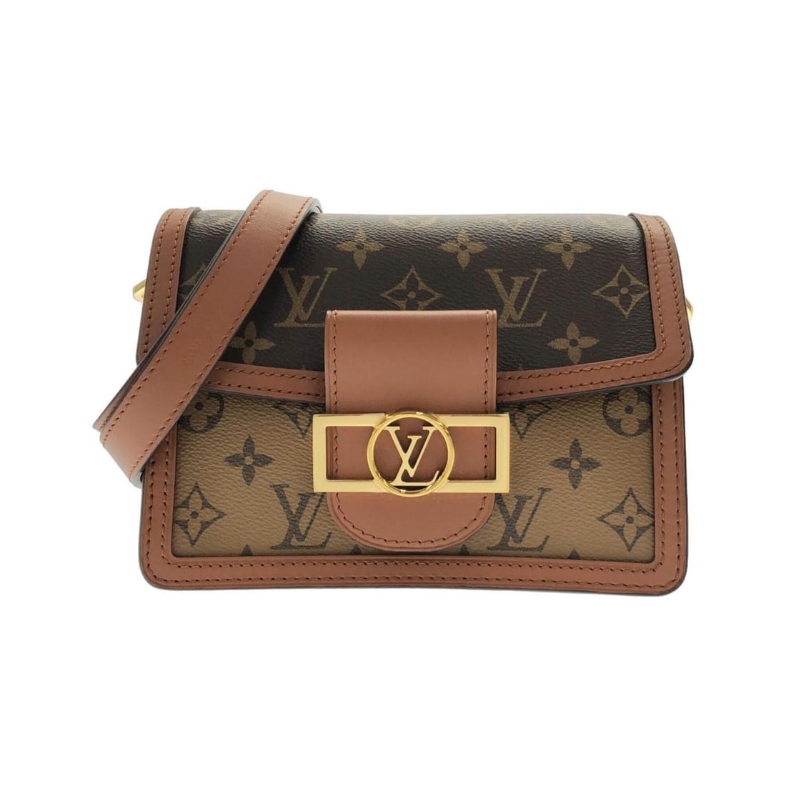 Louis Vuitton Monogram Reverse Dauphine MINI M45959 Shoulder Bag: --- Catalog ---Category: SizeSize (HxWxD): 15cm x 19.5cm x 8cm / 5.9'' x 7.67'' x 3.14''Category: DesignType: Shoulder bagColor: MarronGender: Women,MenMaterial: Coated canvas Hardware Color: GoldCate