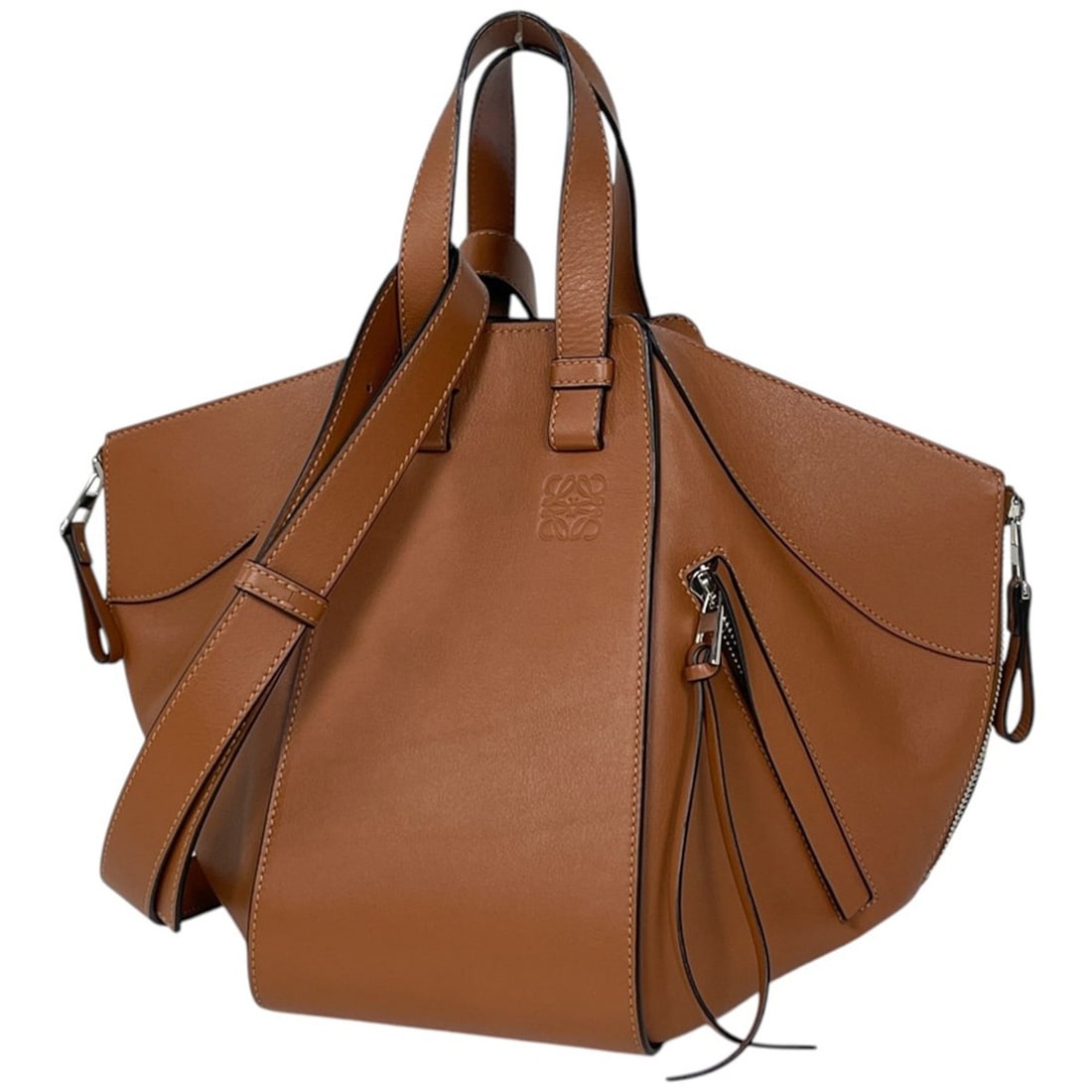 Loewe Hammock Bag, Small Handbag, 2-Way, Anagram Leather, Brown, Women's (1 of 10)