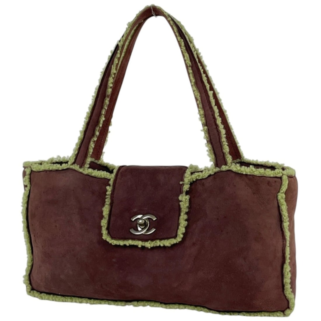 Chanel handbag, Coco Mark, suede, brown and green, women's.: --- Catalog ---Category: SizeSize (HxWxD): 17cm x 31cm x 7cm / 6.69'' x 12.2'' x 2.75''Category: DesignType: HandbagColor: Brown, GreenGender: WomenMaterial: Suede Category: GeneralBrand: Chanel---