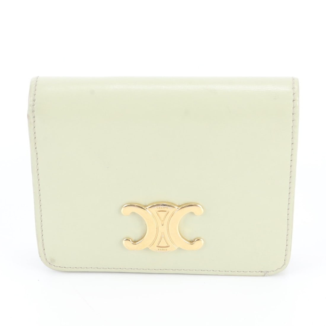 Celine Triomphe Compact Wallet, Leather Bi-fold Business Card Holder/Card Case, Coin Purse, Women's: --- Catalog ---Category: SizeSize (HxWxD): 9cm x 11cm x 2.5cm / 3.54'' x 4.33'' x 0.98''Category: DesignType: Wallet (bi-fold)Color: Green, YellowGender: WomenMaterial: Leather Category: