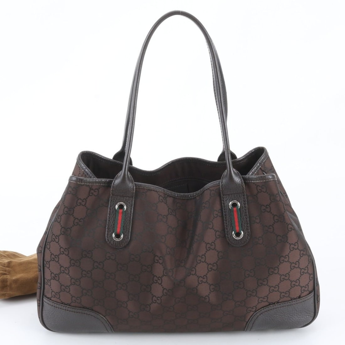 Gucci Sherry Line GG Nylon 293592 Leather Tote Bag Shoulder Handbag for Women: --- Catalog ---Category: SizeSize (HxWxD): 23cm x 37cm x 10cm / 9.05'' x 14.56'' x 3.93''Category: DesignType: Handbag, Shoulder bag, Tote bagColor: Dark brownGender: WomenMaterial: Nylon , Leather Ca