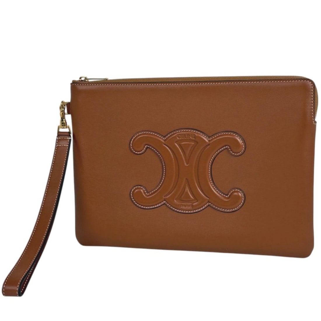 Celine CELINE Second Bag Triomphe Clutch Leather Brown Women's (1 of 16)