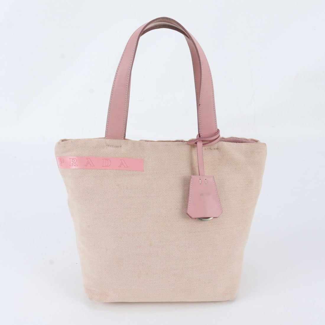 Prada Leather and Canvas Handbag Tote Bag Pink Brand Women's: --- Catalog ---Category: SizeSize (HxWxD): 22cm x 20cm x 10cm / 8.66'' x 7.87'' x 3.93''Category: DesignType: Handbag, Tote bagColor: PinkGender: WomenMaterial: Leather , Canvas Category: GeneralBrand