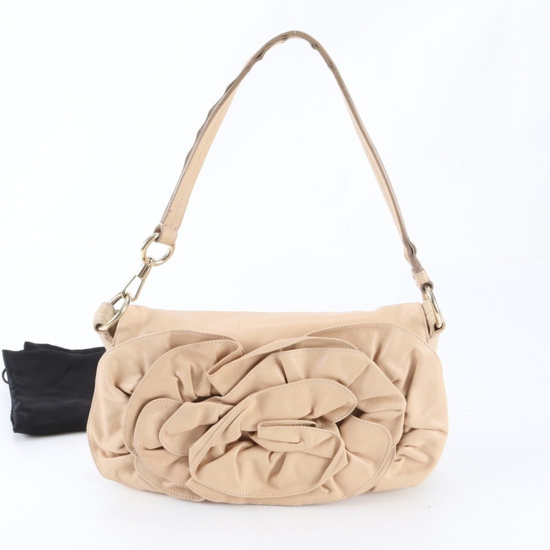 Yves Saint Laurent Rive Gauche Nadja Flower Motif Rose Leather Shoulder Bag for Women: --- Catalog ---Category: SizeSize (HxWxD): 20cm x 30cm x 3cm / 7.87'' x 11.81'' x 1.18''Category: DesignType: Shoulder bagColor: BeigeGender: WomenMaterial: Leather Category: GeneralMPN: 112930