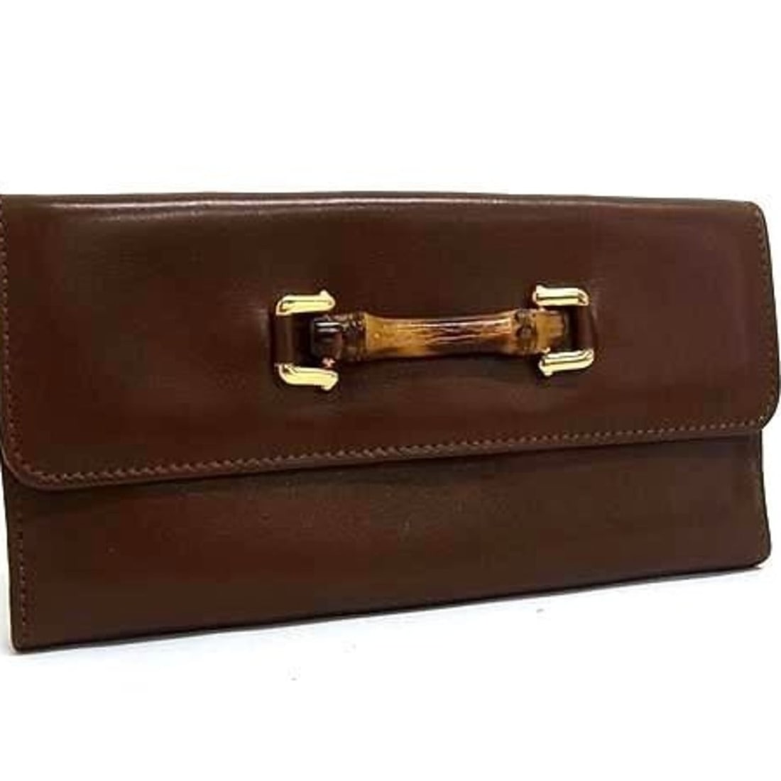GUCCI Long Wallet Bamboo Flap 035 1137 1863 0 Brown Leather Women's Bi-fold (1 of 9)