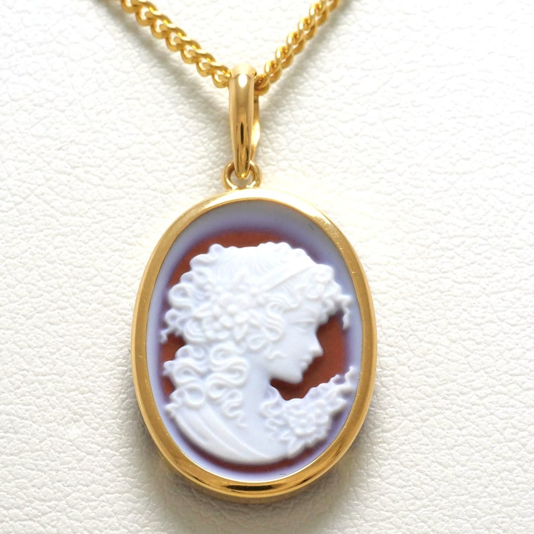 18K (18-karat) Yellow Gold Necklace with Stone Cameo Card, Total Weight 5.4g, 40cm, Jewelry (1 of 10)