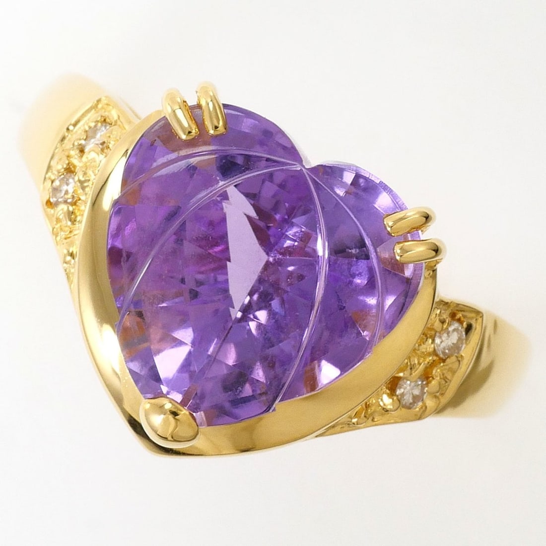 18K (18-karat) Yellow Gold Ring, 1 Amethyst 2.53ct, Diamond 0.04ct, Card, Total Weight 4.1g, Jewelry: --- Catalog ---Category: SizeWidth: 11mm / 0.43''Weight: 4.1g / 0.14oz.JP Size: 11US Size: 6Category: DesignType: Band ringColor: Yellow goldMetal: GoldStone: Amethyst, DiamondGender: WomenMaterial: Y