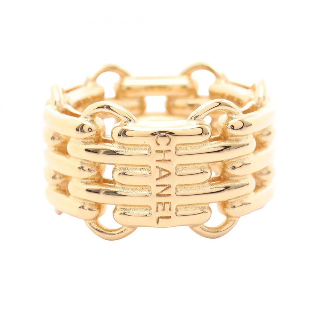 Chanel chain motif ring, gold plated (GP), women's jewelry, tone.: --- Catalog ---Category: SizeJP Size: 14US Size: 7Category: DesignType: Band ringColor: GoldGender: WomenMaterial: Gold platingCategory: GeneralBrand: Chanel--- Item List ---Section: ConditionRanking: