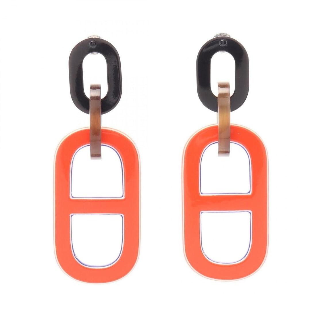Hermes Chaine d'Ancre earrings, plastic jewelry, women's, orange and brown tones, multicolor.: --- Catalog ---Category: SizeSize (HxWxD): 68.00mm x 26.00mm / 2.68'' x 1.02''Category: DesignType: Drop earringsColor: Brown, Multi-color, OrangeGender: WomenMaterial: PlasticCategory: GeneralBrand: 