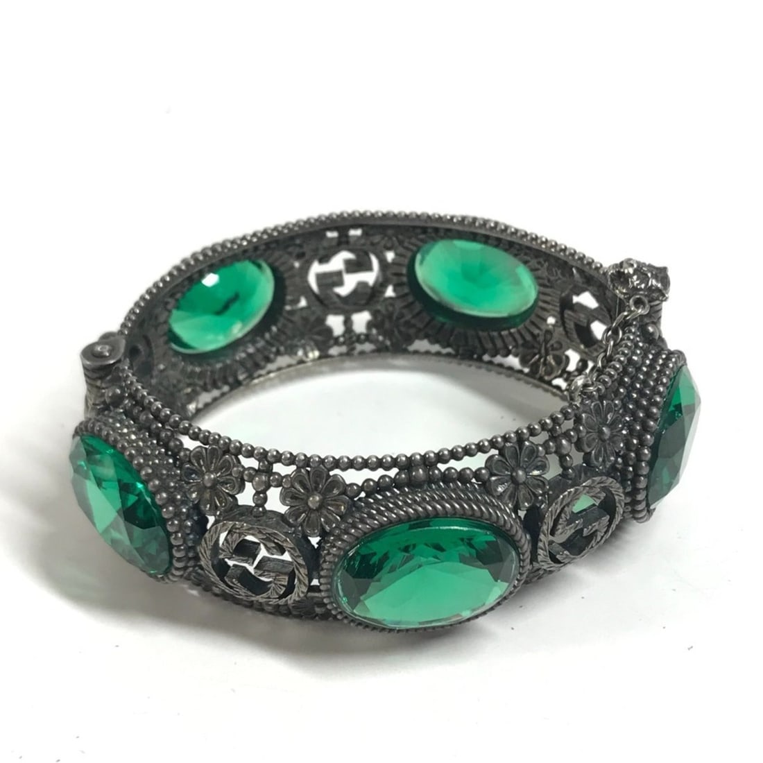 GUCCI Flower Bangle, Interlocking G Stone, Bijou Bracelet, Accessory, Jewelry, SV925, Men's,: --- Catalog ---Category: SizeLength: 16cm / 6.29''Category: DesignType: BangleColor: Green, SilverGender: Men,WomenMaterial: Silver 925Category: GeneralBrand: Gucci--- Item List ---Section: ConditionR