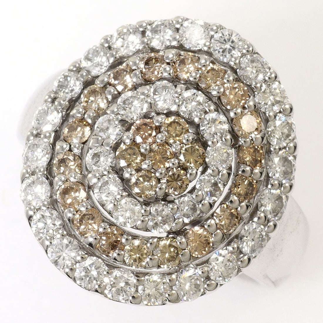 18K (18-karat white gold) ring, 1 brown diamond, 1.70ct card included, total weight 8.9g, jewelry. (1 of 20)
