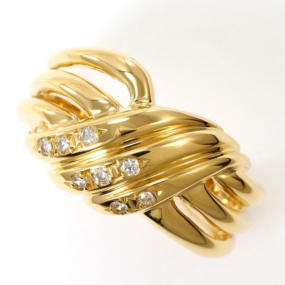 18K (18-karat) Yellow Gold Ring with 0.08ct Diamond, Total Weight 4.6g, Jewelry: --- Catalog ---Category: SizeWidth: 10mm / 0.39''Weight: 4.6g / 0.16oz.JP Size: 11US Size: 6Category: DesignType: Band ringColor: Yellow goldMetal: GoldStone: DiamondGender: WomenMaterial: Yellow gold