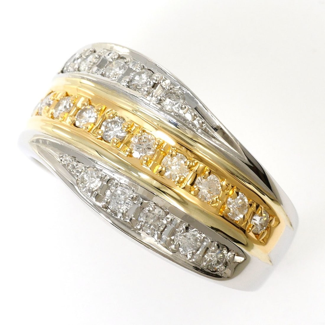 PT900 Platinum 18K Yellow Gold Ring, 1 Diamond 0.50ct, Total Weight 5.7g, Jewelry: --- Catalog ---Category: SizeWidth: 10mm / 0.39''Weight: 5.7g / 0.2oz.JP Size: 12.5US Size: 6.5Category: DesignType: Band ringColor: Platinum, Yellow goldMetal: Gold, PlatinumStone: DiamondGender: Wom