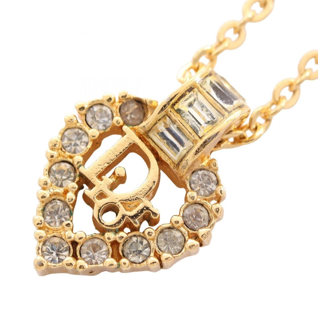 Christian Dior Dior Logo Heart Necklace Jewelry GP (Gold Plated) Rhinestone Women's Gold Tone Clear: --- Catalog ---Category: SizePendant Size: 18mm x 12mm / 0.7'' x 0.47''Neck Circumference: 39 cm - 44 cm / 15.35'' - 17.32''Category: DesignColor: Clear, GoldGender: WomenMaterial: Gold plating, Rhine