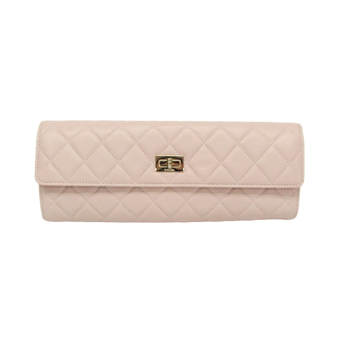 Chanel Matelasse 2.55 Jewelry Case Women's Leather Clutch Bag Light Pink: --- Catalog ---Category: SizeSize (HxWxD): 10cm x 26cm x 2.5cm / 3.93'' x 10.23'' x 0.98''Category: DesignType: Clutch bagColor: Light pinkGender: WomenClosure: Snap fastenerMaterial: Leather Inner Po