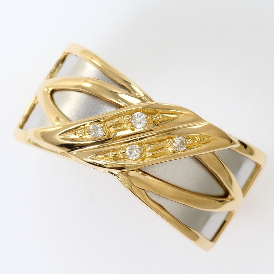 PT900 Platinum 18K Yellow Gold Ring, 1 Diamond (0.027ct), Total Weight 3.4g, Jewelry: --- Catalog ---Category: SizeWidth: 9mm / 0.35''Weight: 3.4g / 0.11oz.JP Size: 12US Size: 6.5Category: DesignType: Band ringColor: Platinum, Yellow goldMetal: Gold, PlatinumStone: DiamondGender: Women