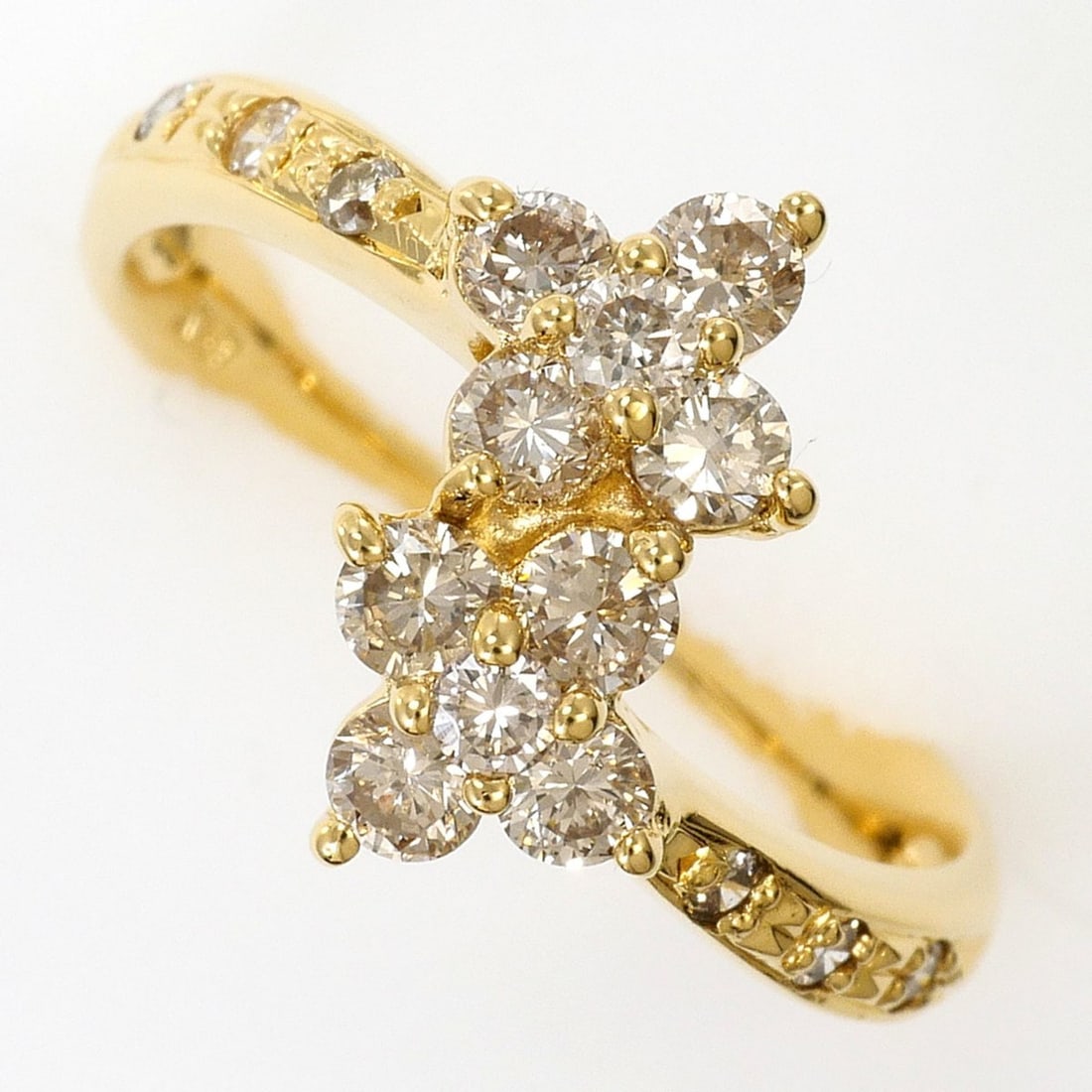 18K (18-karat) Yellow Gold Ring with Diamond (carat weight not stamped), Total Weight 2.2g, Jewelry: --- Catalog ---Category: SizeWidth: 7mm / 0.28''Weight: 2.2g / 0.07oz.JP Size: 7US Size: 4Category: DesignType: Band ringColor: Yellow goldMetal: GoldStone: DiamondGender: WomenMaterial: Yellow gold (