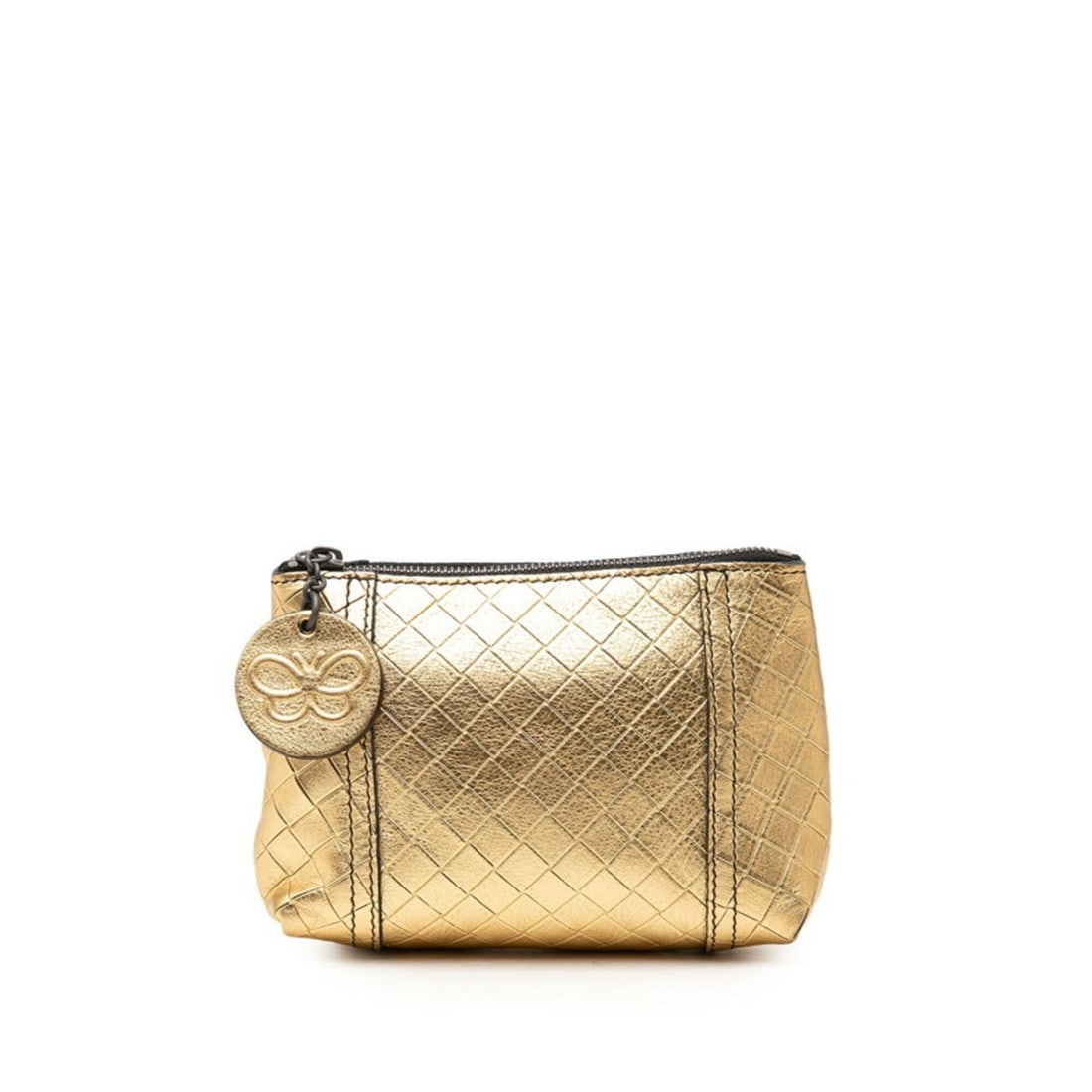 Bottega Veneta Intrecciato Handbag Pouch Jewelry Case Accessory Gold Leather Women's BOTTEGAVENETA (1 of 14)