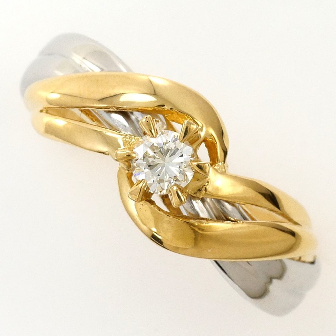 PT900 Platinum 18K YG Yellow Gold Ring with 0.12ct Diamond, Total Weight 2.4g, Jewelry: --- Catalog ---Category: SizeWidth: 7mm / 0.28''Weight: 2.4g / 0.08oz.JP Size: 8US Size: 4.5Category: DesignType: Band ringColor: Platinum, Yellow goldMetal: Gold, PlatinumStone: DiamondGender: WomenM