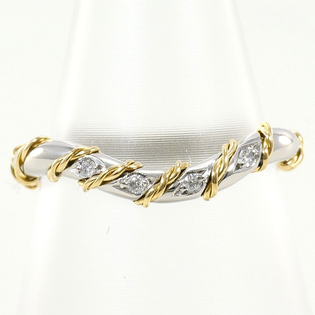 PT900 Platinum 18K Yellow Gold Ring with 0.02ct Diamond, Total Weight 2.7g, Jewelry: --- Catalog ---Category: SizeWidth: 3mm / 0.12''Weight: 2.7g / 0.09oz.JP Size: 7US Size: 4Category: DesignType: Band ringColor: Platinum, Yellow goldMetal: Gold, PlatinumStone: DiamondGender: WomenMat