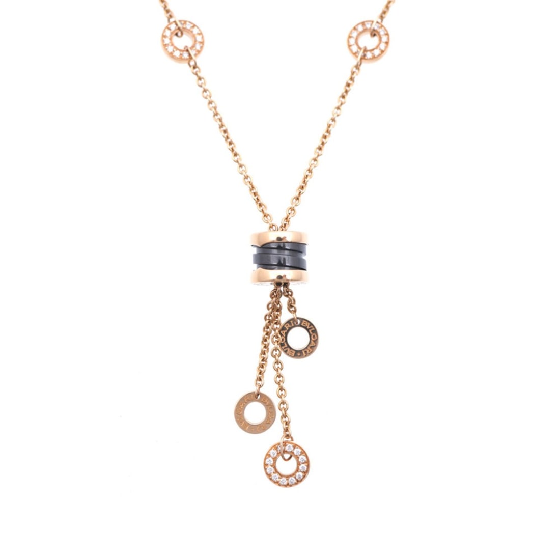 BVLGARI B.Zero1 Element Diamond 750PG Black Ceramic Necklace 18K Pink Gold Jewelry 1676BVLGARI: --- Catalog ---Category: SizeNeck Circumference: 45.5 cm / 17.91''Category: DesignColor: Black, Pink goldGender: WomenMaterial: Ceramic, Pink gold (18K)Necklace Type: NecklaceCategory: GeneralBrand: B